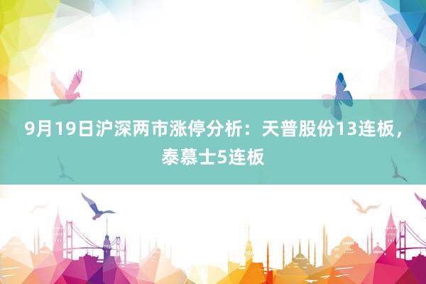 9月19日沪深两市涨停分析：天普股份13连板，泰慕士5连板
